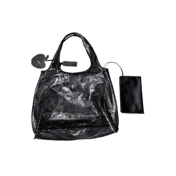 3.1 PHILLIP LIM Embellished Mesh Market Tote Bag Black Clear Mesh Double Handle - Picture 6 of 10